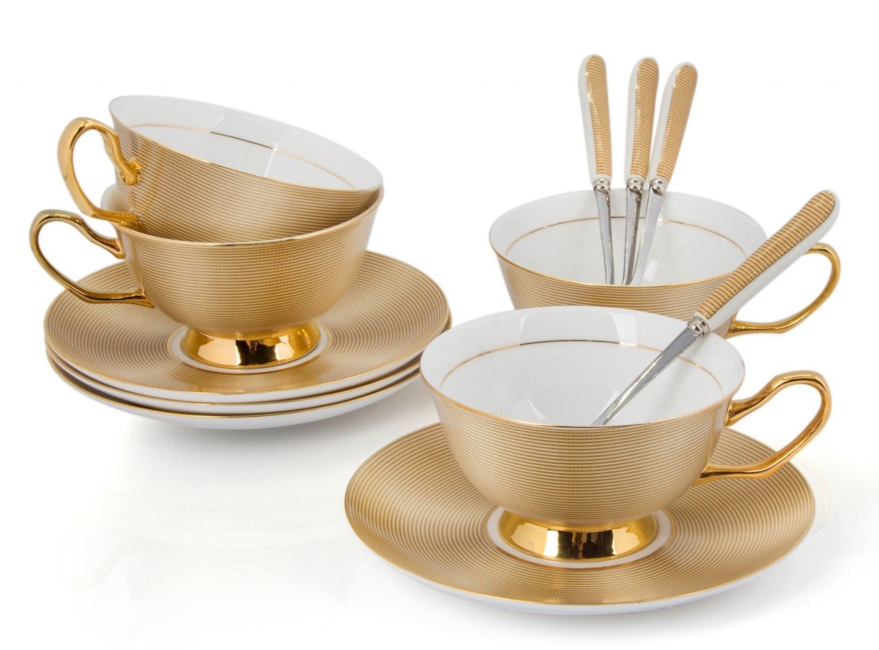 Premium Tea Cup Set Saucers Spoon Porcelain Coffee Cookware Kitchen