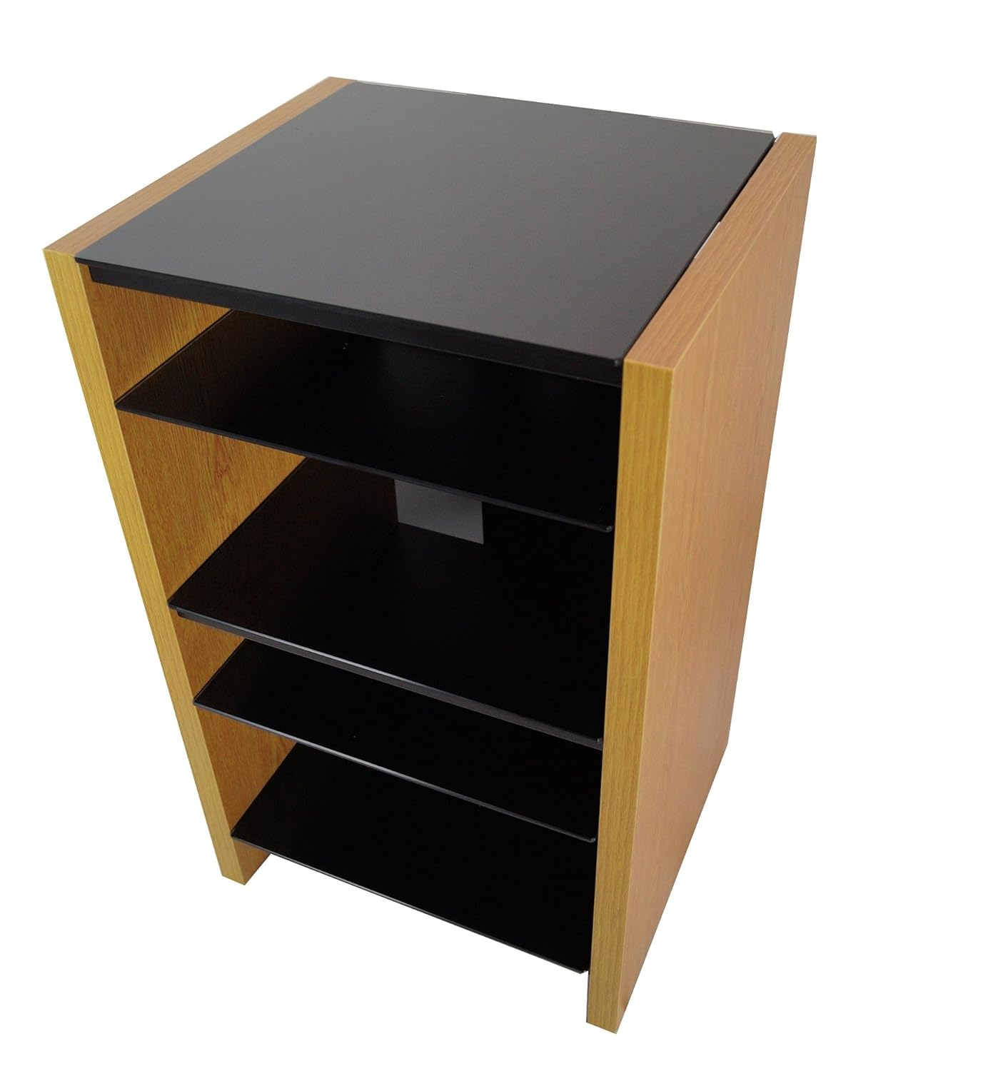 Medium Oak Black Glass HI FI stand media unit 5 Shelf Console eBay