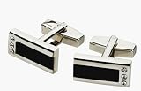 Stainless Steel Cufflinks with Black leather Inlay