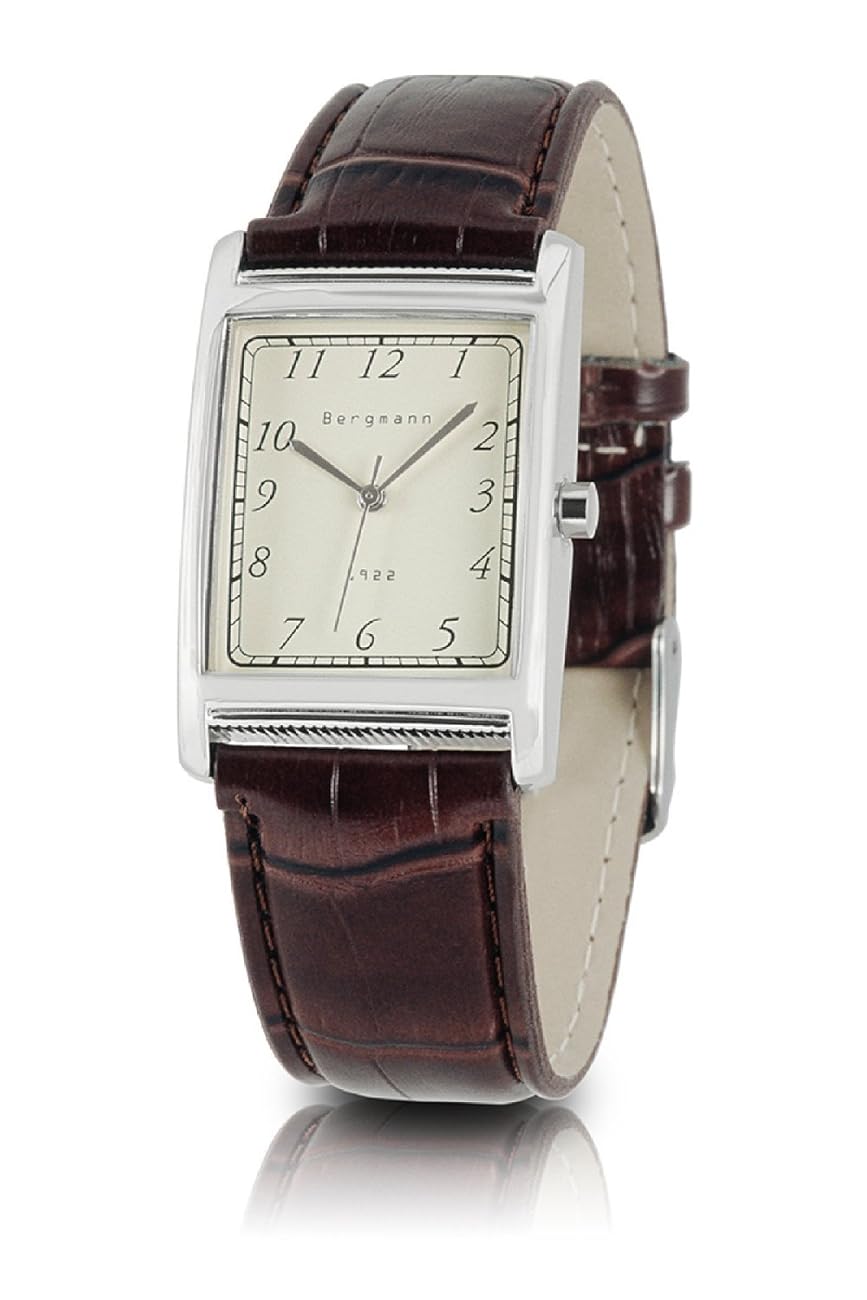 Bergmann Vintage Watches for Men Rectangle Case Retro Light Yellow Dial