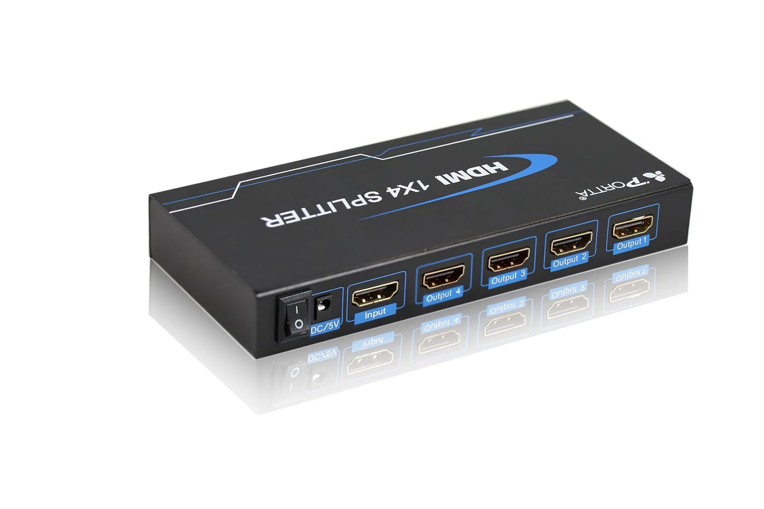 Portta PET0104P HDMI Splitter 1x4 Port 1080P v1.3 HDTV 3D HD Audio (Black)