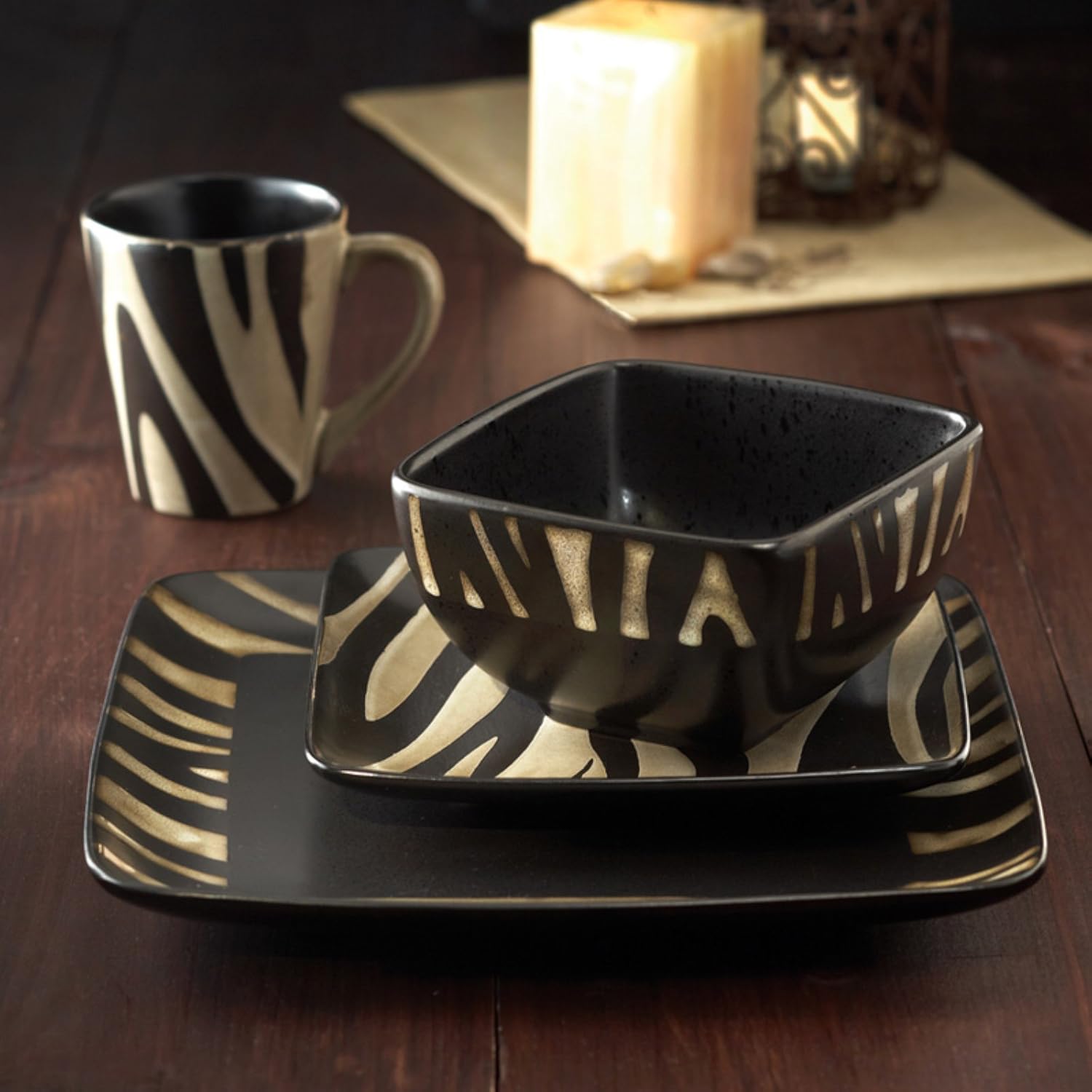 Safari Zebra White 16 Piece Dinnerware Set