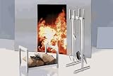 Fireplaces item: Zack 50010 CALORE fire tool set 5pcs stand tong poker broom dust shovel Stainless Steel