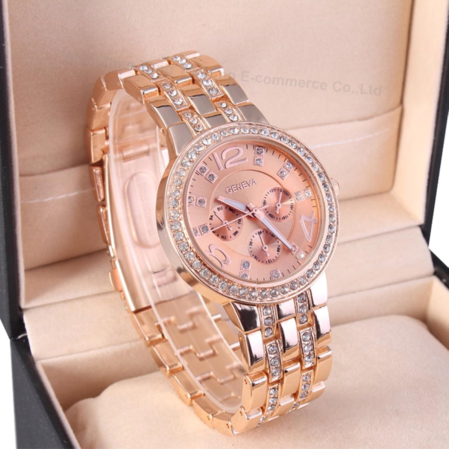 2014 New Fashion Women Dress Watches Geneva Watch, Rose Gold Full Steel Casual