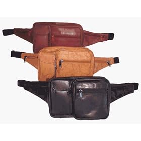 Leather Rectangular Waist Pack with Cell Phone Pocket