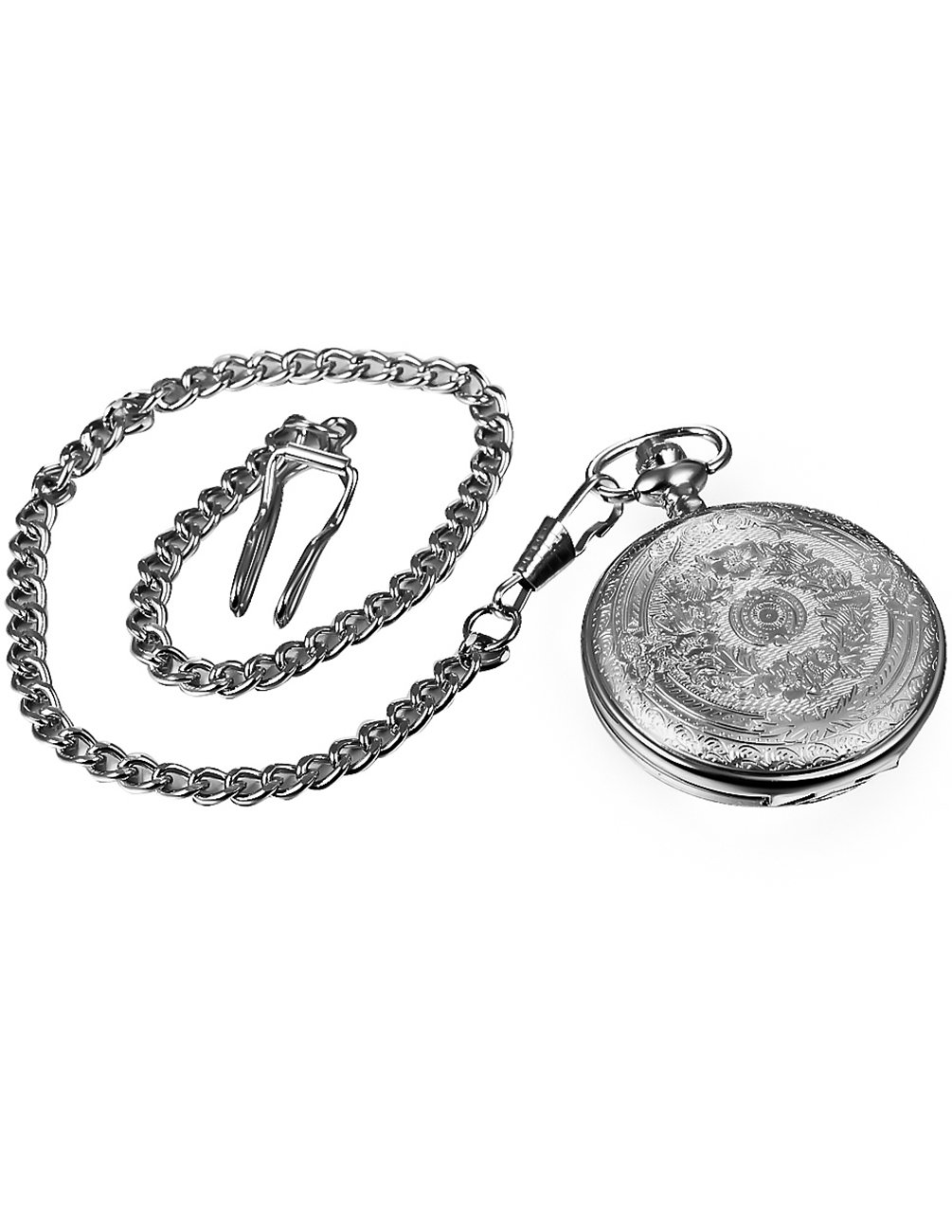 Mudder Vintage Silver Stainless Steel Quartz Pocket Watch Chain