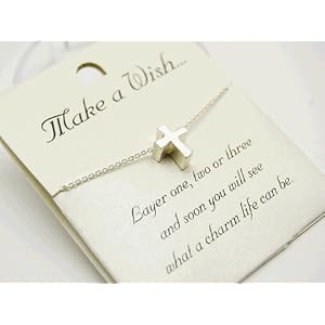 Beautiful Make A Wish Inspirational Silver 3d Cross Charm Necklace Silver Tone