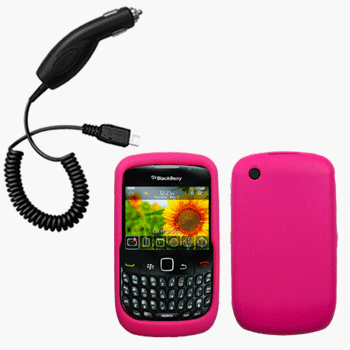 Hot Pink Silicone Case / Skin / Cover & Car Charger for RIM BlackBerry Curve 8520 / 8530