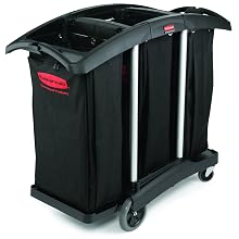 Rubbermaid Commercial Triple Capacity Cleaning Aluminum Service Cart, Black, 44" Height, 51-3/4" Length x 22" Width