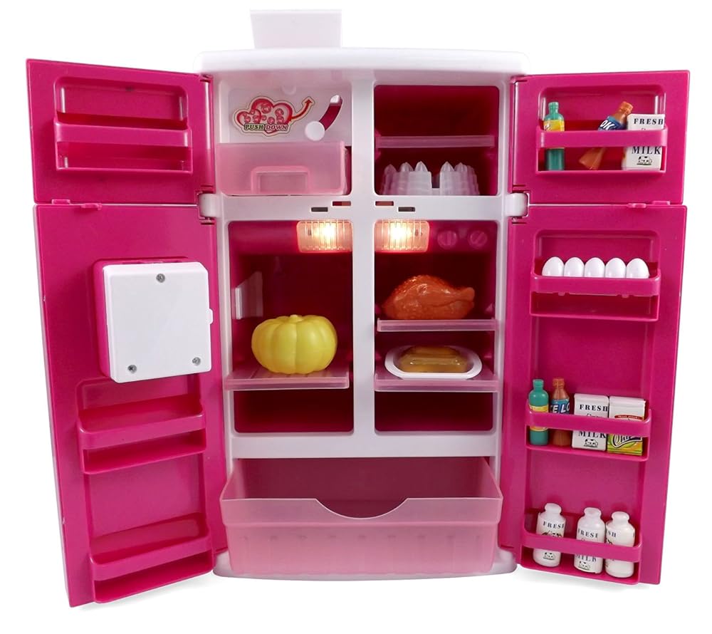 Dream Kitchen Refrigerator Pink Toy Fridge Playset for Kids with Play