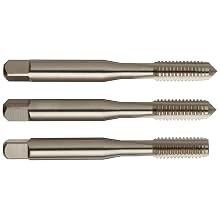 Dormer E500 High-Speed Steel Straight Flute Tap Set, Uncoated (Bright) Finish, Round Shank with Square End, 3-Piece Set (1 Each of Incomplete Profile Taper and Plug Chamfers, 1 Standard Bottoming Chamfer)