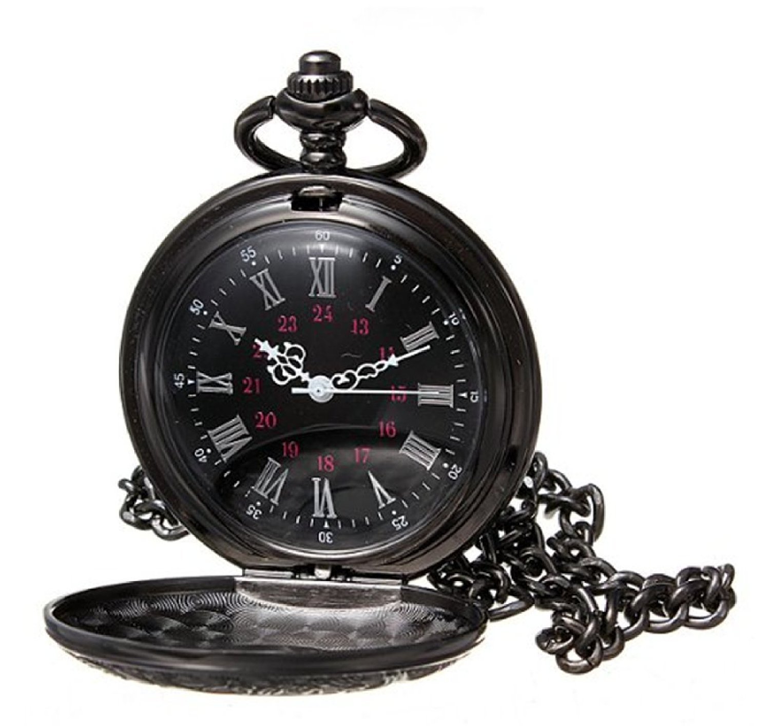 HJIAN Pocket Watch Black Roman Retro Vintage Quartz Pocket Watch Roman