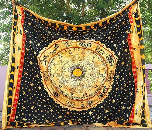 ZAIAZ Queen Celestial Zodiac Signs Wall Hanging Hippie Bohemian Indian Tie And Dyed Beach Throws 84 X 96 Inches Approx Multicolor