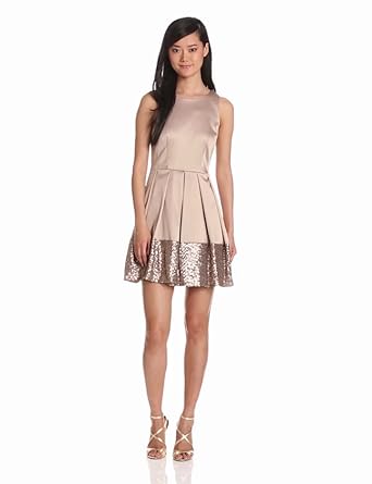 Taylor Dresses Women's Stretch Satin Dress With Sequins, Mocha, 4