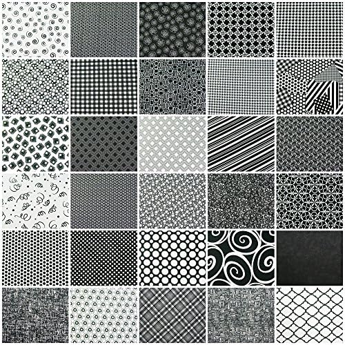 Charm Pack 60 Black and White Cotton Quilting Fabric 5 Inch Squares