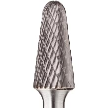 PFERD Tough Series 14 Degree Taper Carbide Bur, Long-Length, Uncoated (Bright) Finish, Double Cut, Radius End