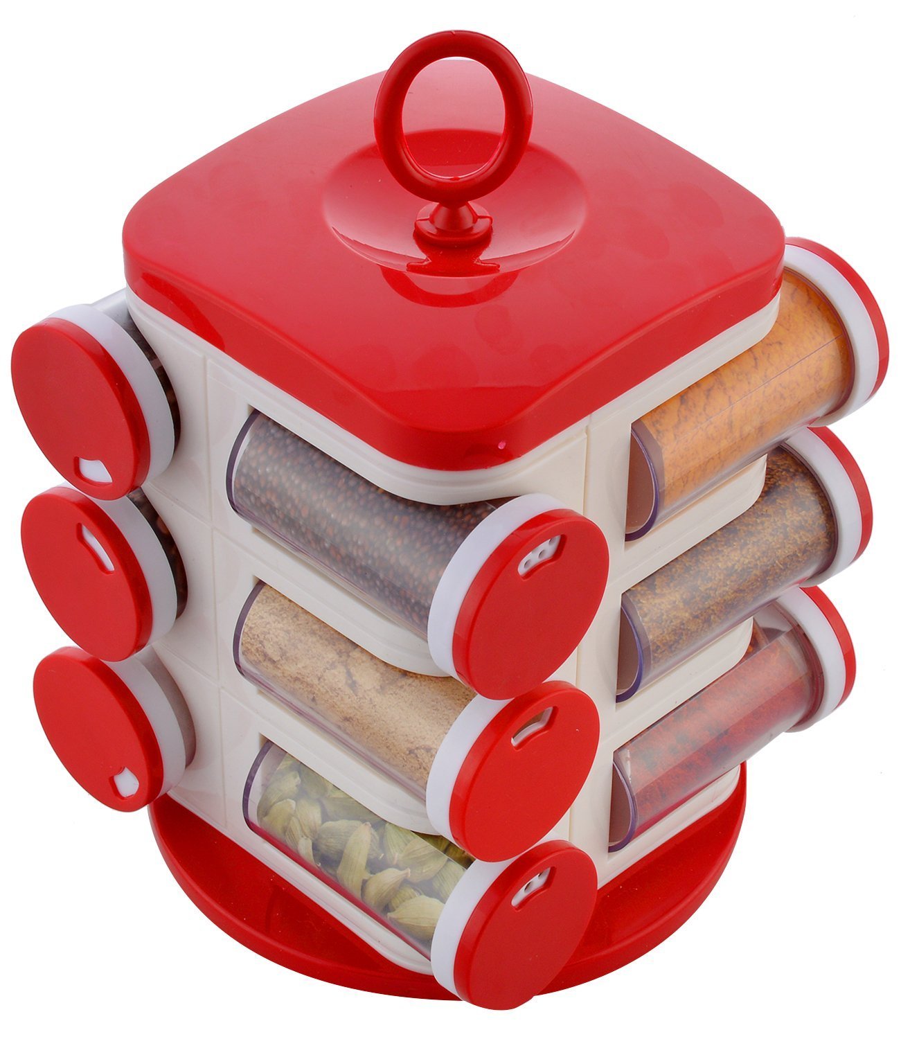 Jony Rotating Spice Rack (masala rack) RedWhite Transparent Jony Jar