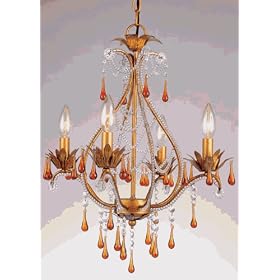 Mini chandelier 4 light fixture French gold finish candelabra amber beads by AF Lighting