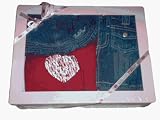 Newborn Girls ECKO Red 3pc Helen Heart Denim Skirt Gift Set