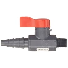 Asahi America Labcock PVC Ball Valve, Inline, Unibody, Lever, 1/4" NPT Male x 3/8" Hose