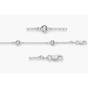 Anklet: 14K white Gold Round Cable Link Ankle Bracelet with Hearts by 
