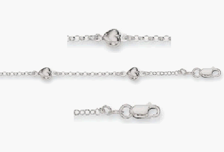 Buy Anklet: 14K white Gold Round Cable Link Ankle Bracelet with Hearts Anklet: 14K white Gold Round Cable Link Ankle Bracelet with Hearts: Birthday Anklet