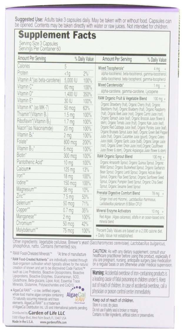 Amazon.com: Garden of Life Vitamin Code RAW Prenatal, 90 Capsules ...