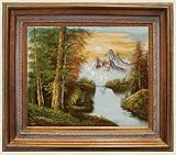 Art Reproduction Oil Painting - Landscapes: View of Mountains in Fall with Mediterranean Bronze Frame - Bronze Finish - Standard 20x24 - Hand Painted Framed Canvas Art