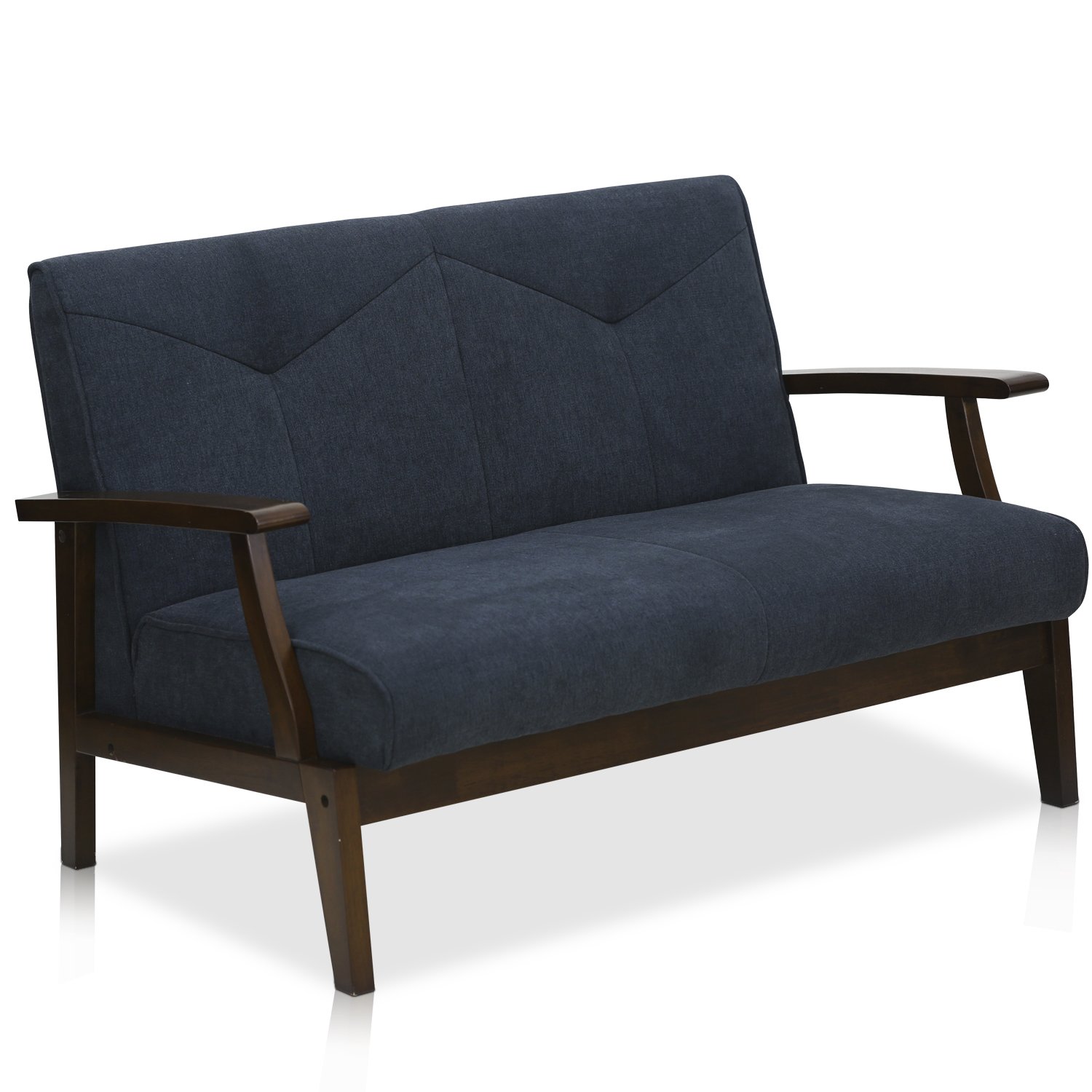 FURINNO Mid Century Vintage Compact Loveseat W857DB, Dark Blue
