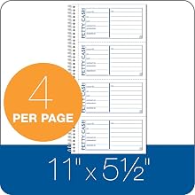 Adams Petty Cash Book, 5.25 x 11 Inch, Spiral Bound, 2-Part, Carbonless, 4 Forms per Page, 200 Sets, White and Canary (SC1156)