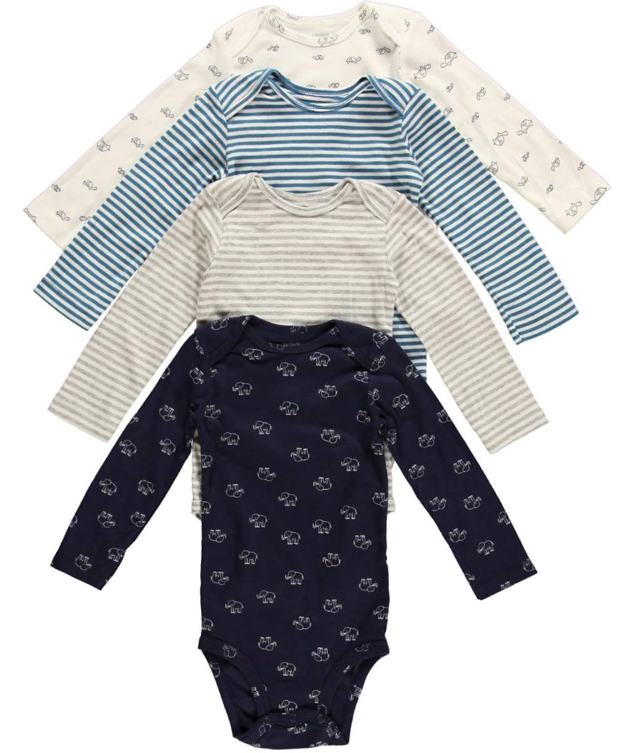 Carter's Baby Boys 4pack Longsleeve Bodysuits Blue Elephant