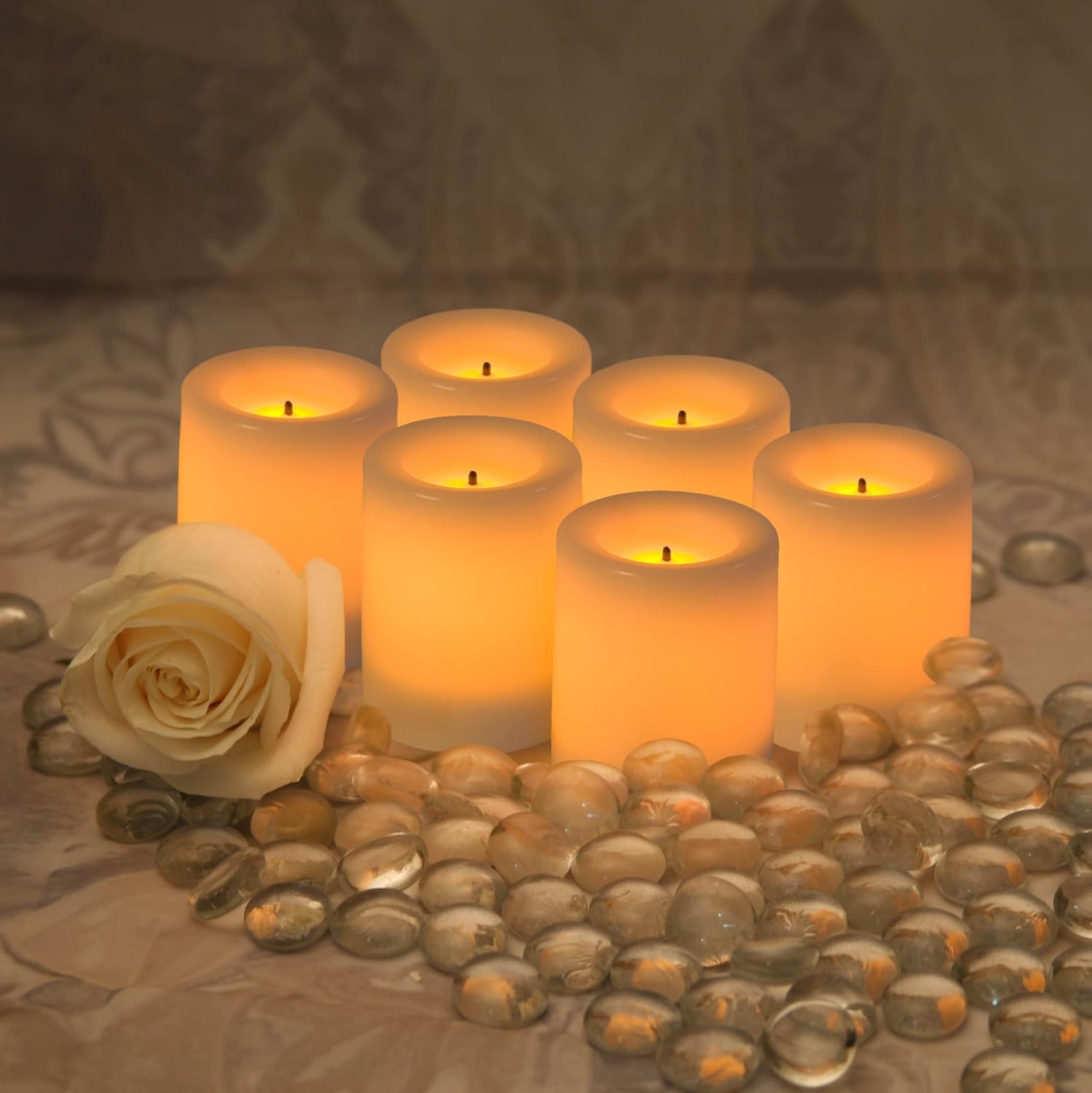 Inglow CGT54400WH01 4Inch Flameless Round VanillaScented Pillar Candle with Ti eBay