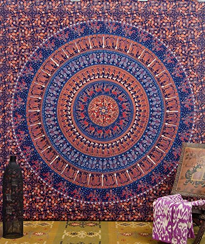 Blue Hippie Tapestry Wall Hanging Mandala Tapestries Indian Boho Wall Tapestries for Dorms, Bohemian Decor Queen Bedding