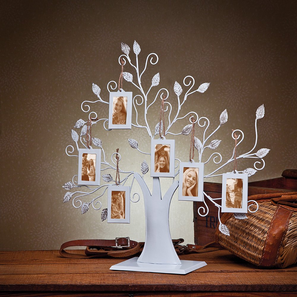 Klikel White Metal Family Tree Display Stand With 6 2x3 Hanging Photo