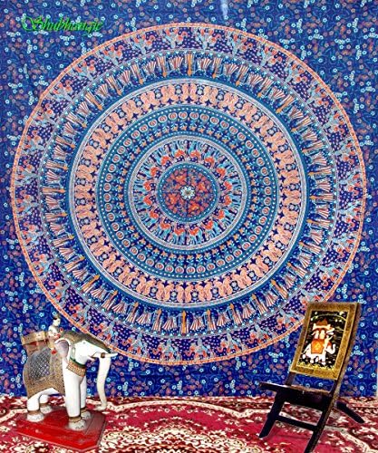 Blue Elephant and Camle Mandala Tapestry , Indian Hippie Wall Hanging , Bohemian Twin Wall Hanging, Bedspread Beach Coverlet Throw Decor Art