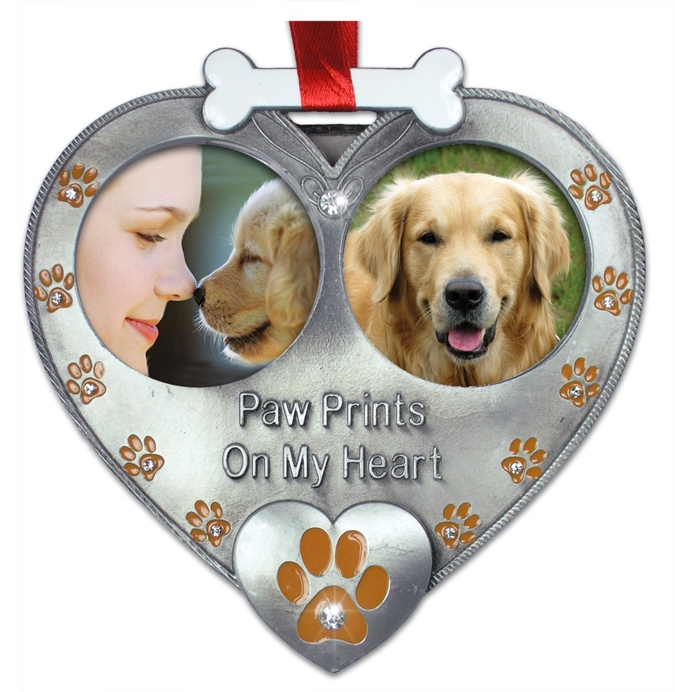 Dog Photo Ornament - Double Picture Pet Ornament - Paw Prints On My Heart Orn.. 13 715NHNp ZkL