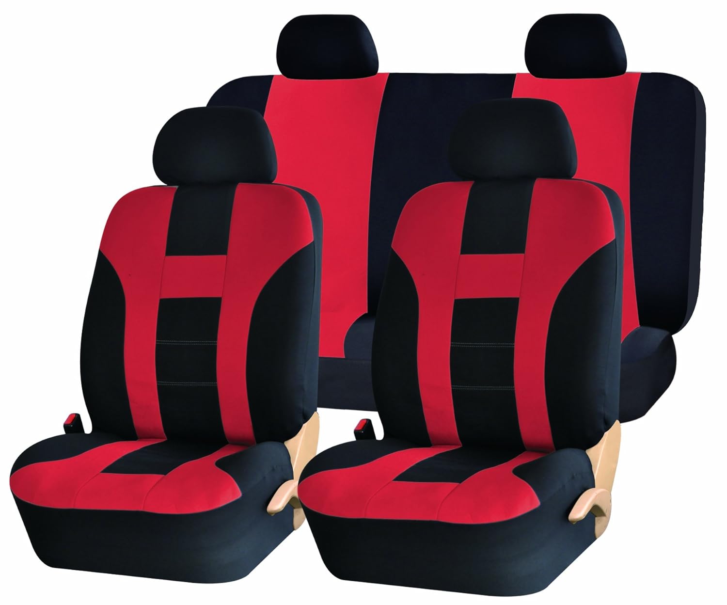 Racing Style Black and Red Vinyl Car Recliner Universal Full Set of
