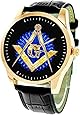 Classic Freimaurer G Logo Symbolische Art Saphir Blau + Gold Messing Freimaurerei Armbanduhr