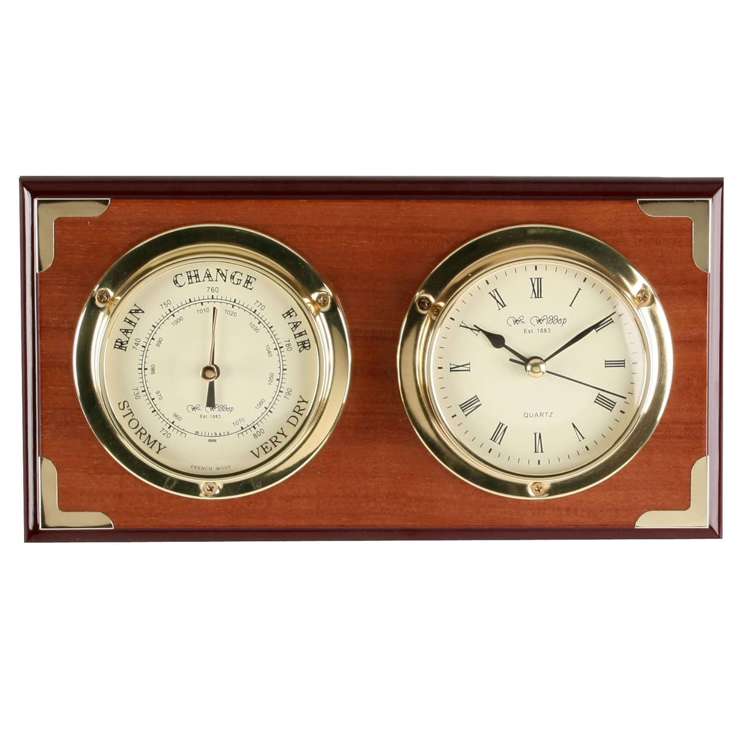 Classic Marine Clock & Barometer Set mounted on Plinth by William