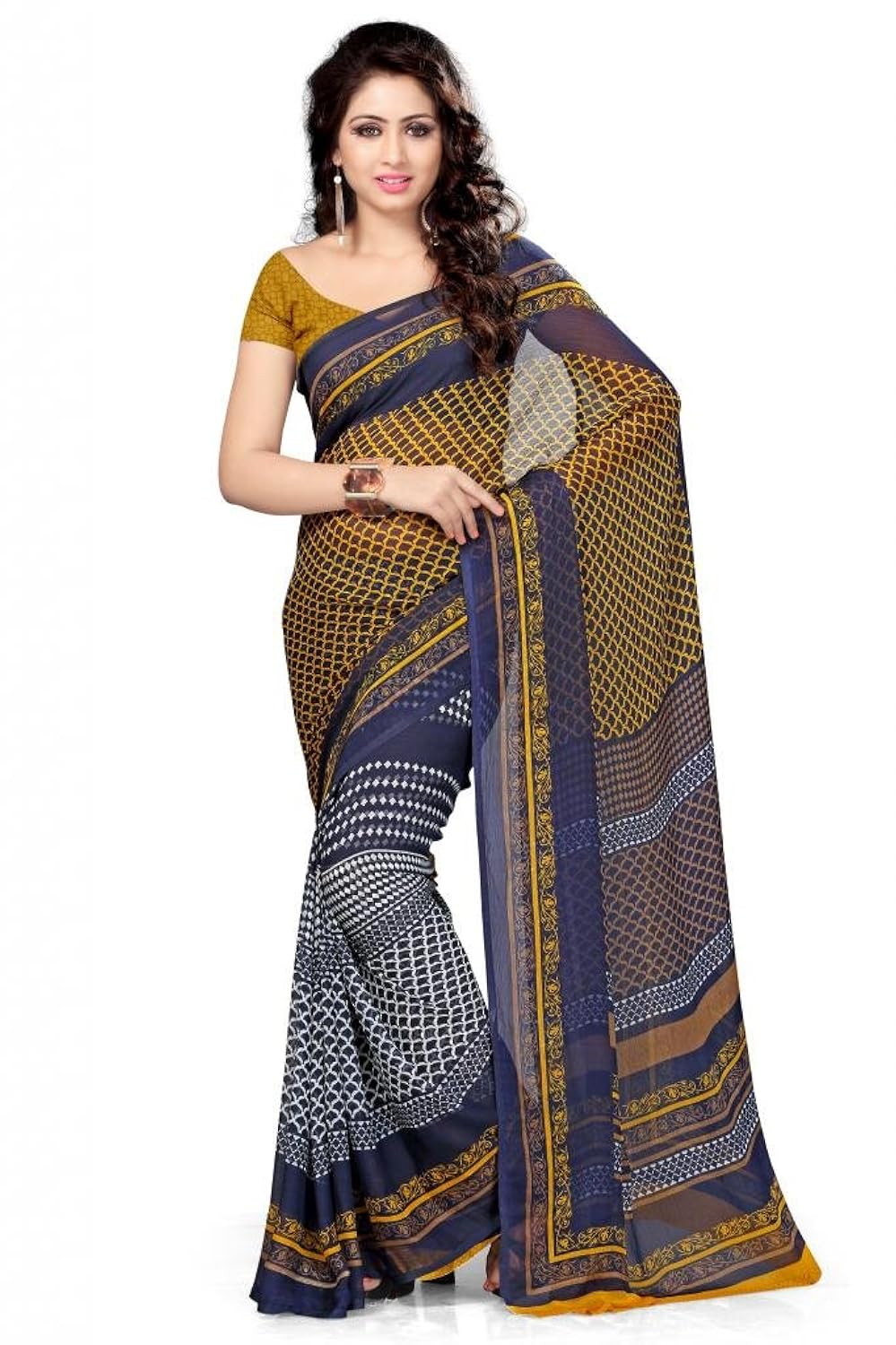 Fabdeal Women Chiffon Printed Saree with Blouse Piece: Amazon ...
