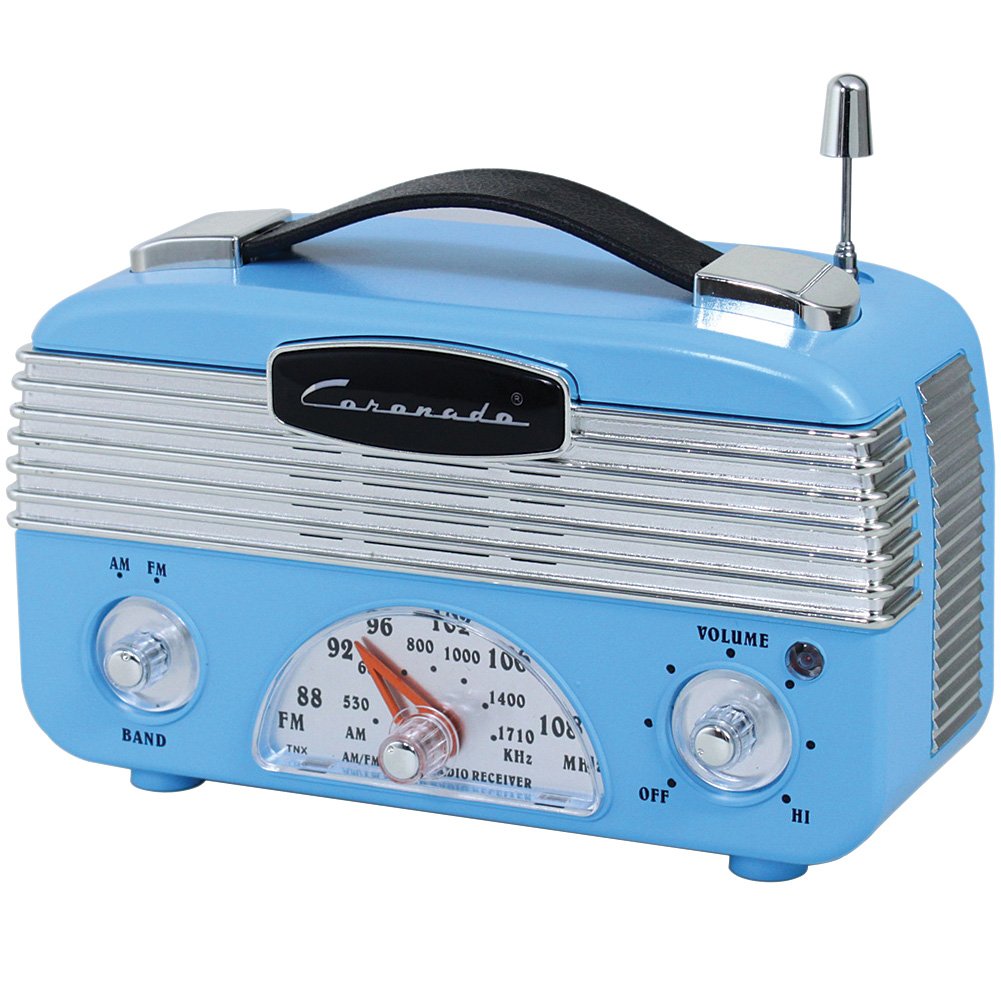 Coronado Vintage Style Retro Blue AM/FM Portable Radio w/ Leatherette