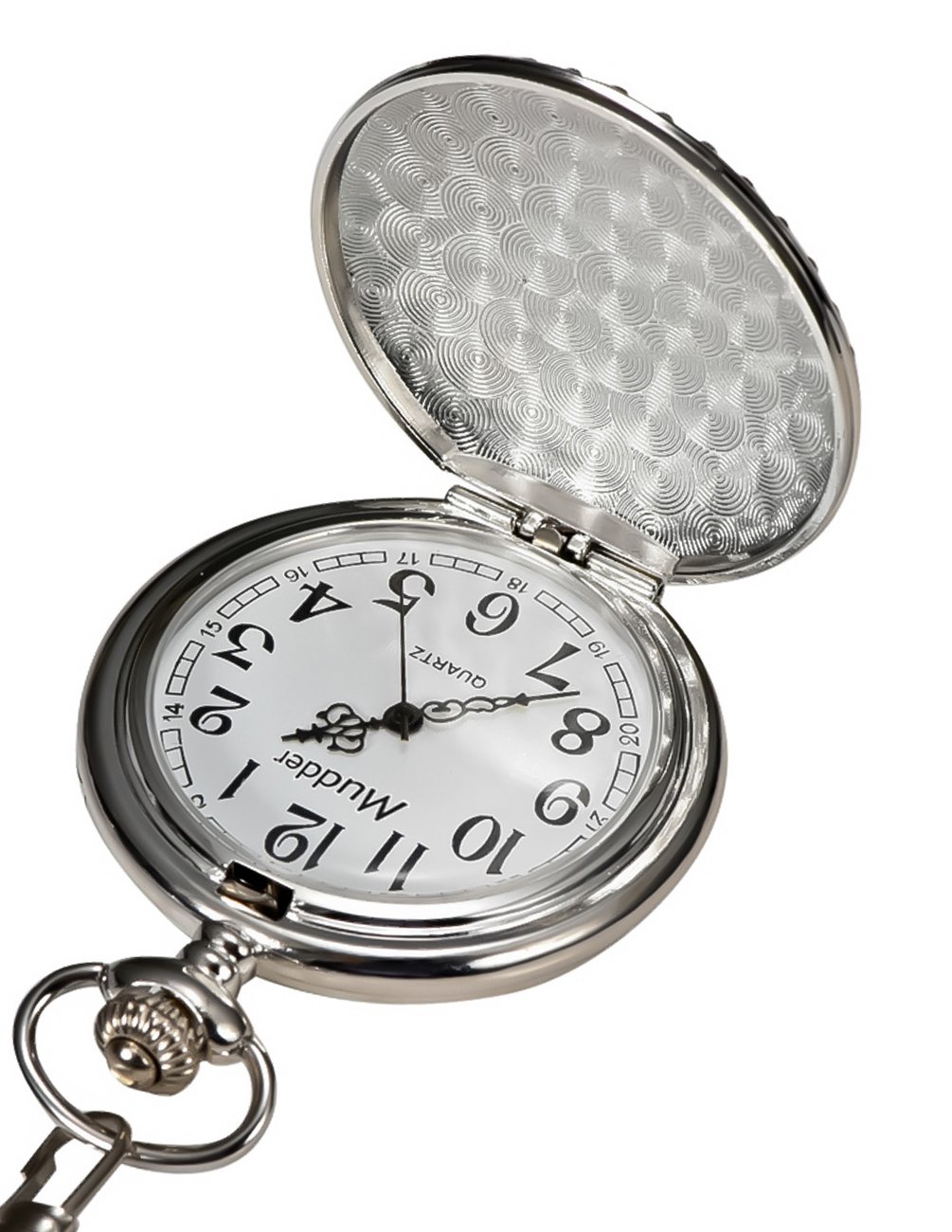 Mudder Vintage Silver Stainless Steel Quartz Pocket Watch Chain