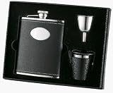 Visol Black Leather 6 OZ Flask with Funnel and 4 shotcups Gift Set