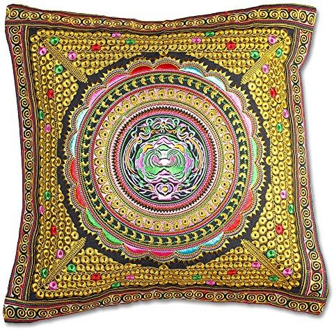 Throw Pillow Covers Art Decorative with Embroidery Thread 16"x16" Yellow Mixed Tone
