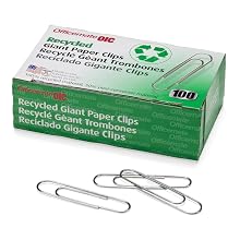 Officemate Recyled Giant Paper Clips, Pack of 10 Boxes of 100 Clips Each (99964)