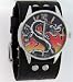 Large Flaming Dragon Wide Black Leather Band Circle Trendy Design Steel Black Dial Gothic Punk Biker Wristband Watch