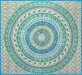 Turquoise & Yellow Elephant Circle Indian Tapestry - Mandala Wall Hanging for Dorms