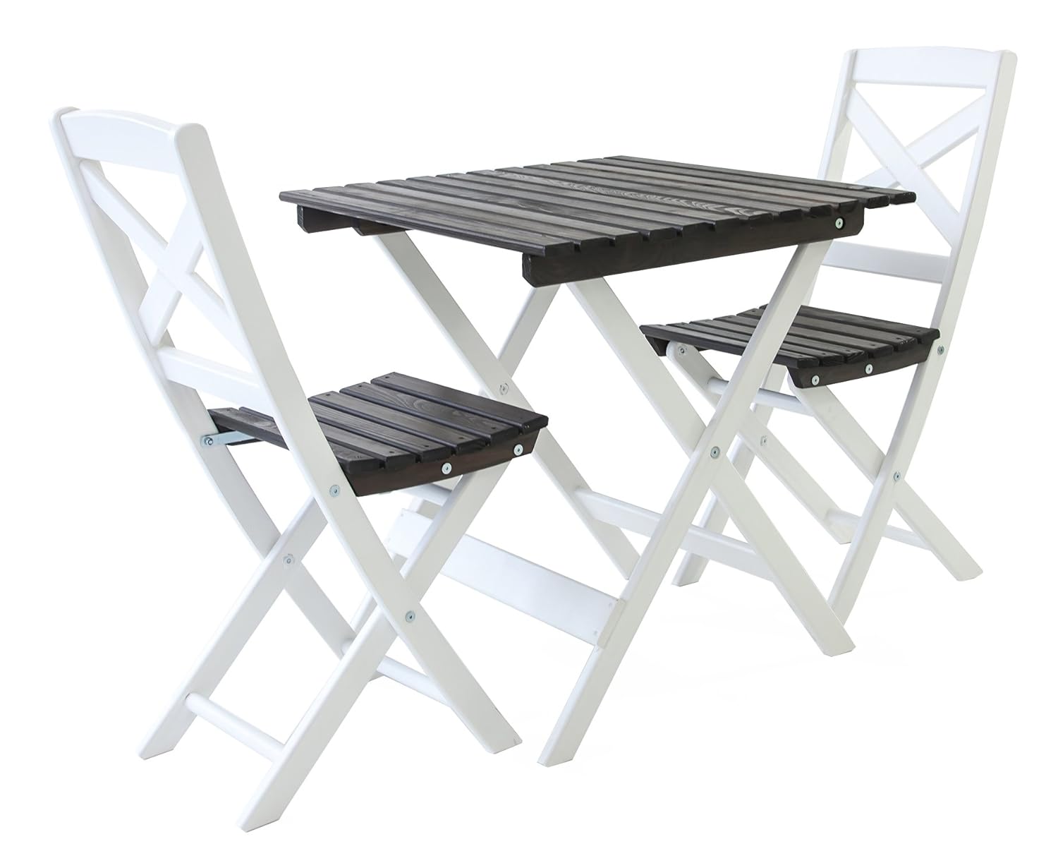 Balkonset Akazie Weiß 2 Stühle 1 Tisch klappbar - Bistroset Gartenmöbel