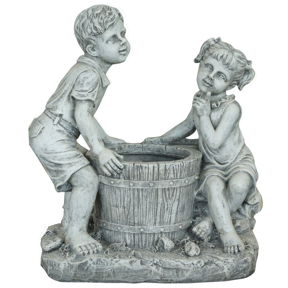 Cute Children Statues for Garden Boy and Girl Best Friends
