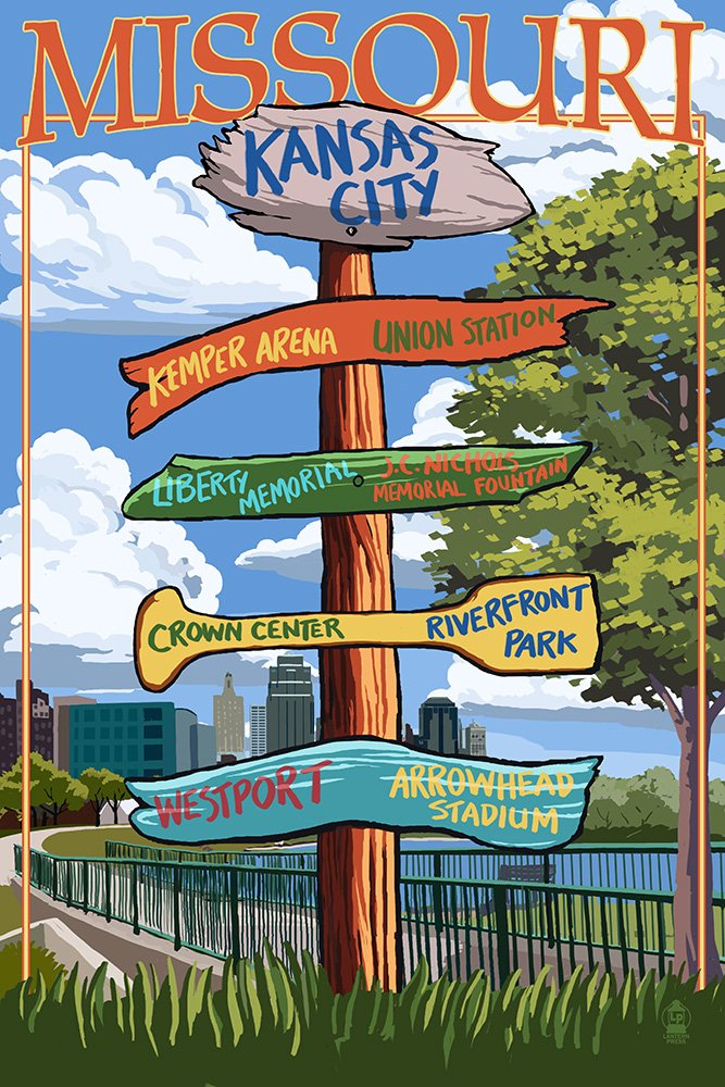 Amazon.com - Kansas City, Missouri - Signpost Destinations (16x24 ...